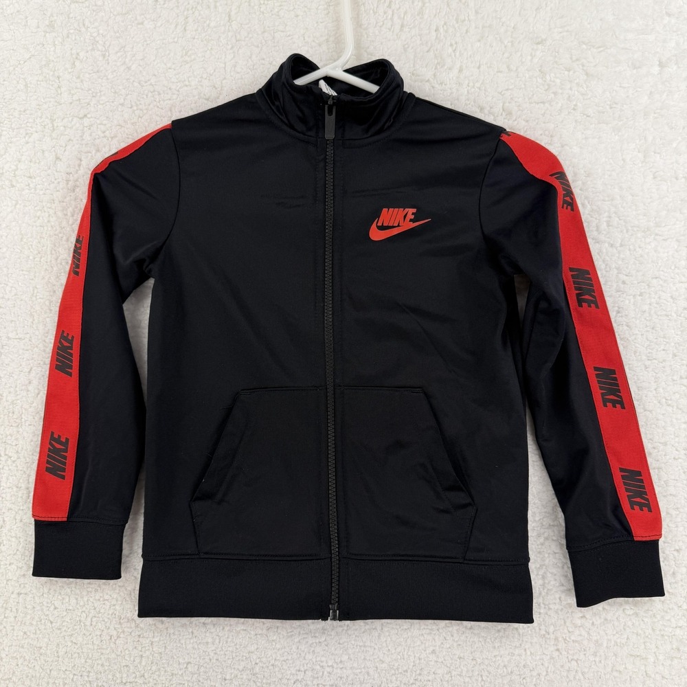 Nike Track Jacket Youth 5-6 Black Red‎ Full Zip Athletic Swoosh Logo